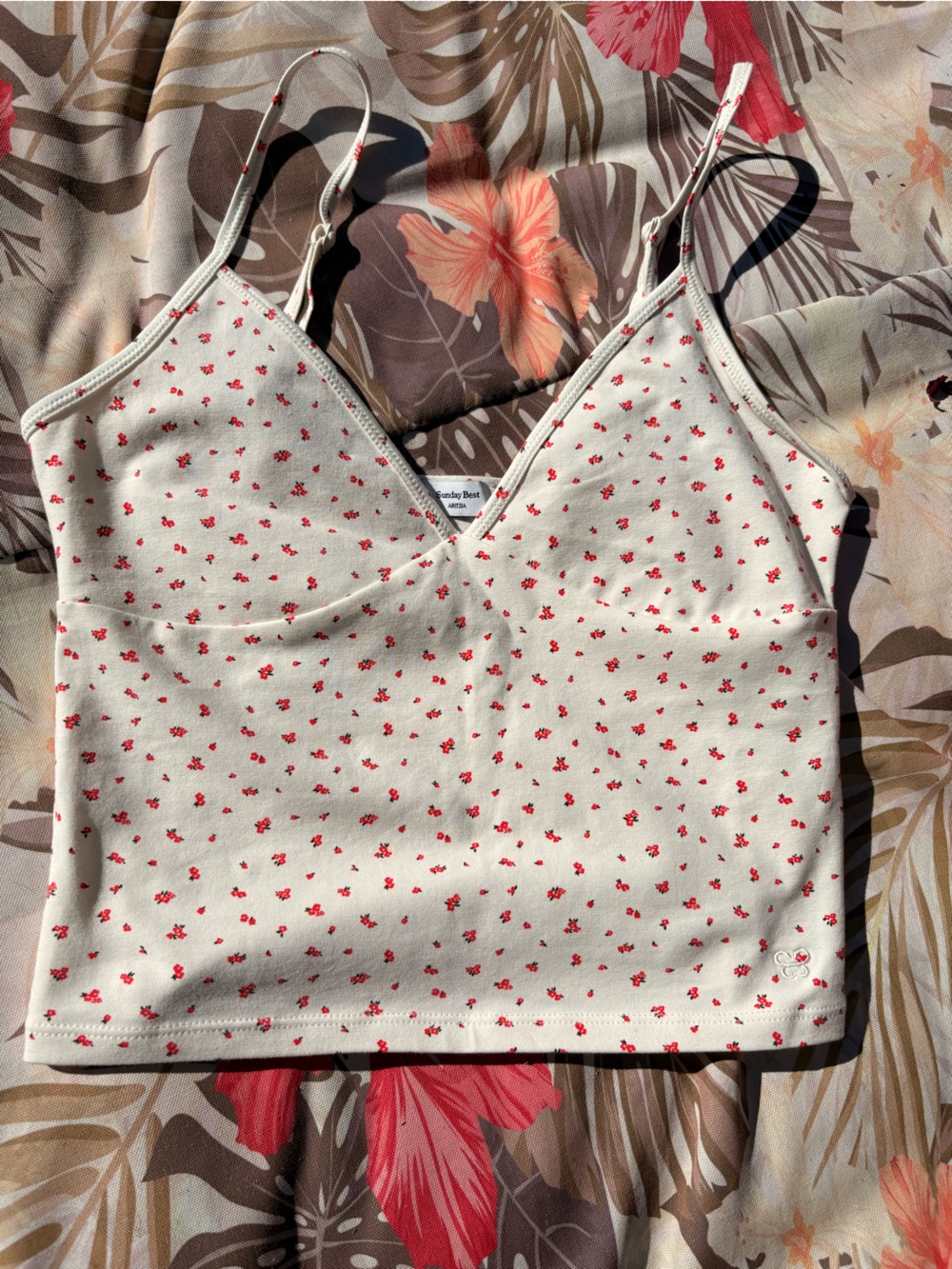 Aritzia Women's Cream Floral Print V-Neck Cami Tank Top